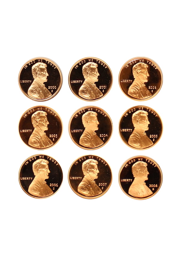 2000-2008 Proof Lincoln Memorial Cent Run - 9 Coin Set