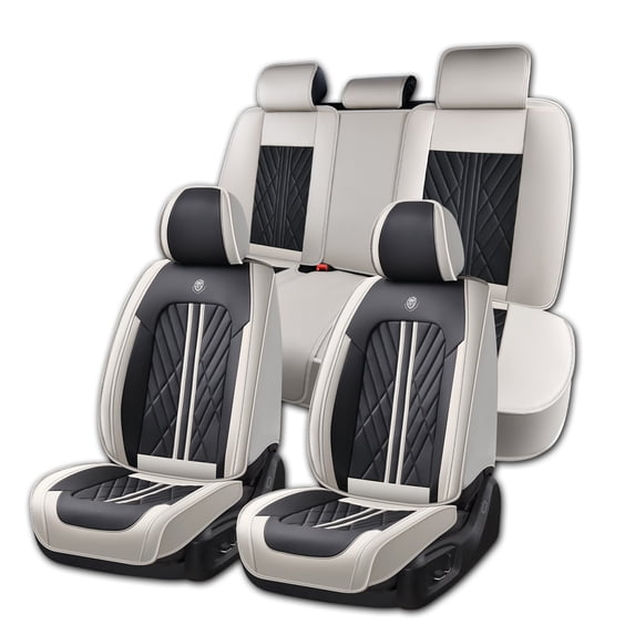 2000-2021 Car Seat Cover for Jeep Grand cherokee , Wear-Resistant Faux Leather Full Set of 5 Seats Anti-Slip Lining Refresh Car Interior, Gray and Black Car Seat Covers, Airbag-Compatible
