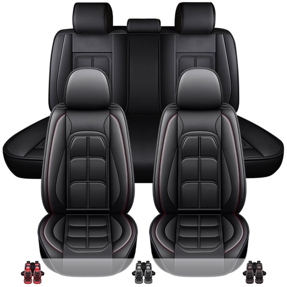FANOTEK For 2000-2026 Subaru Outback Car Seat Covers 5-Seats, Premium Pu Leather Auto Cushion Protector, Front Rear Seat Full Set for Subaru Legacy Impreza Forester Black Red Line