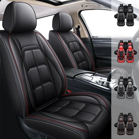 For 2000-2024 Toyota Camry Car Seat Covers 5-Seats, Premium Pu Leather Auto Cushion Protector, Front Rear Seat Full Set for Toyota RAV4 Prius Echo Avalon Black Red Line