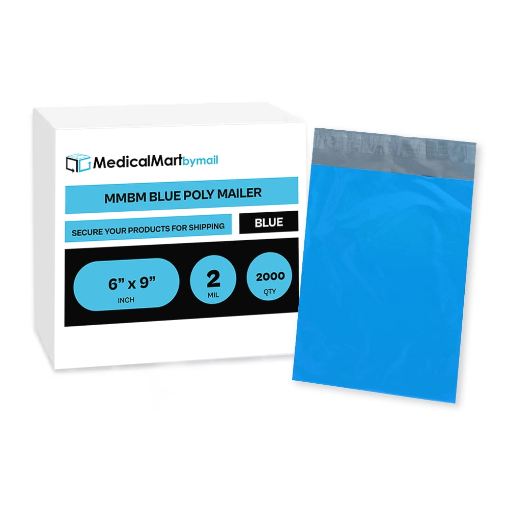 MMBM 2000 6" x 9" Blue Poly Mailer Plastic Envelopes Polybags Polymailer 2 Mil for Mailing, Shipping and Packaging