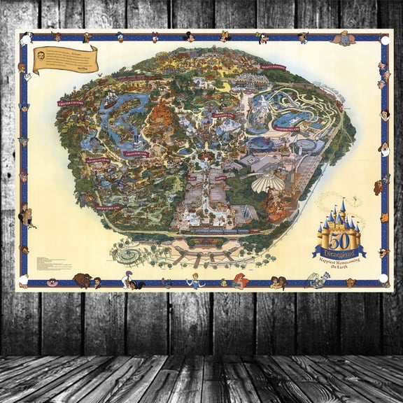 2000 American amusement parks map Flag Banner Vintage Wall Art Posters and Prints Canvas Painting Wall Hanging Cloth Tapestry Room, Office, Home Decoration,38X57 inches