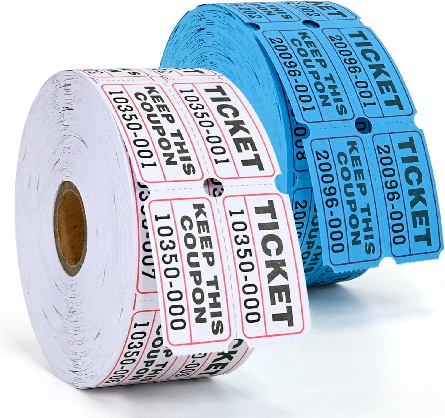 2000 Assorted Raffle Tickets Rolls with Consecutive Numbers 2 Rolls of 1000 Double Tickets-White,Blue