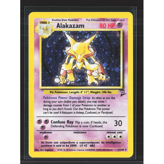 2000 Base Set 2 Alakazam Holo Rare #1/130 English Moderately Played Pokemon Card