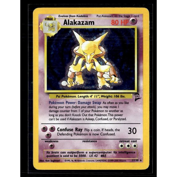 2000 Pokemon Base Set 2 Alakazam Holo Rare 1/130 English Wizards of the Coast Trading Card