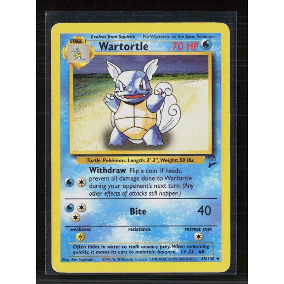 2000 Base Set 2 Wartortle Uncommon #63/130 English Moderately Played Trading Card
