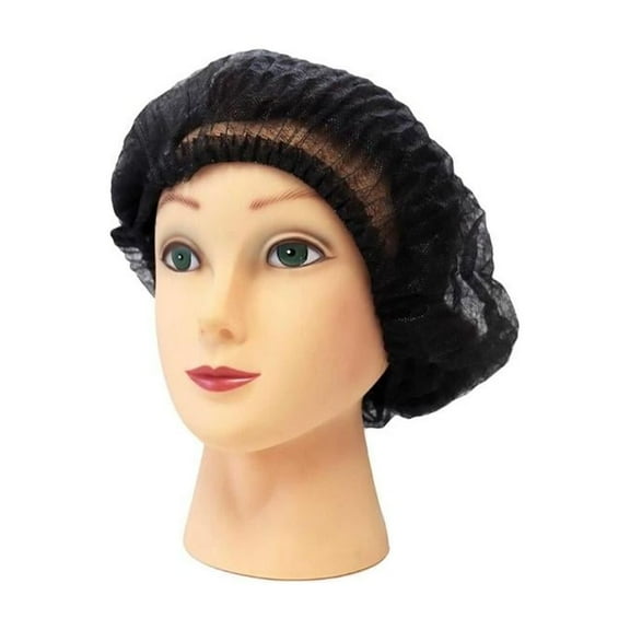 MMBM 2000 Pcs - Black Disposable Pleated Polypropylene Mob Caps 10GSM Bouffant Hair Cover, 21"