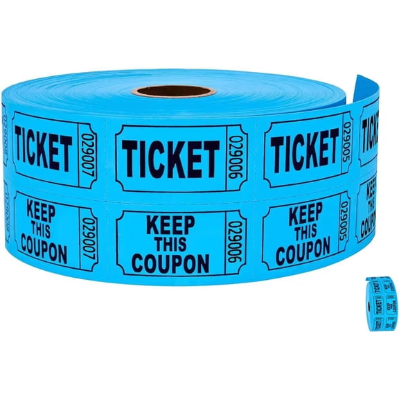 2000 Blue Raffle Tickets Double Roll, Consecutively Numbered Admission Ticket Roll for Events, 50/50 Drawings, Carnival & Church Fundraisers, 2 Rolls of 1000
