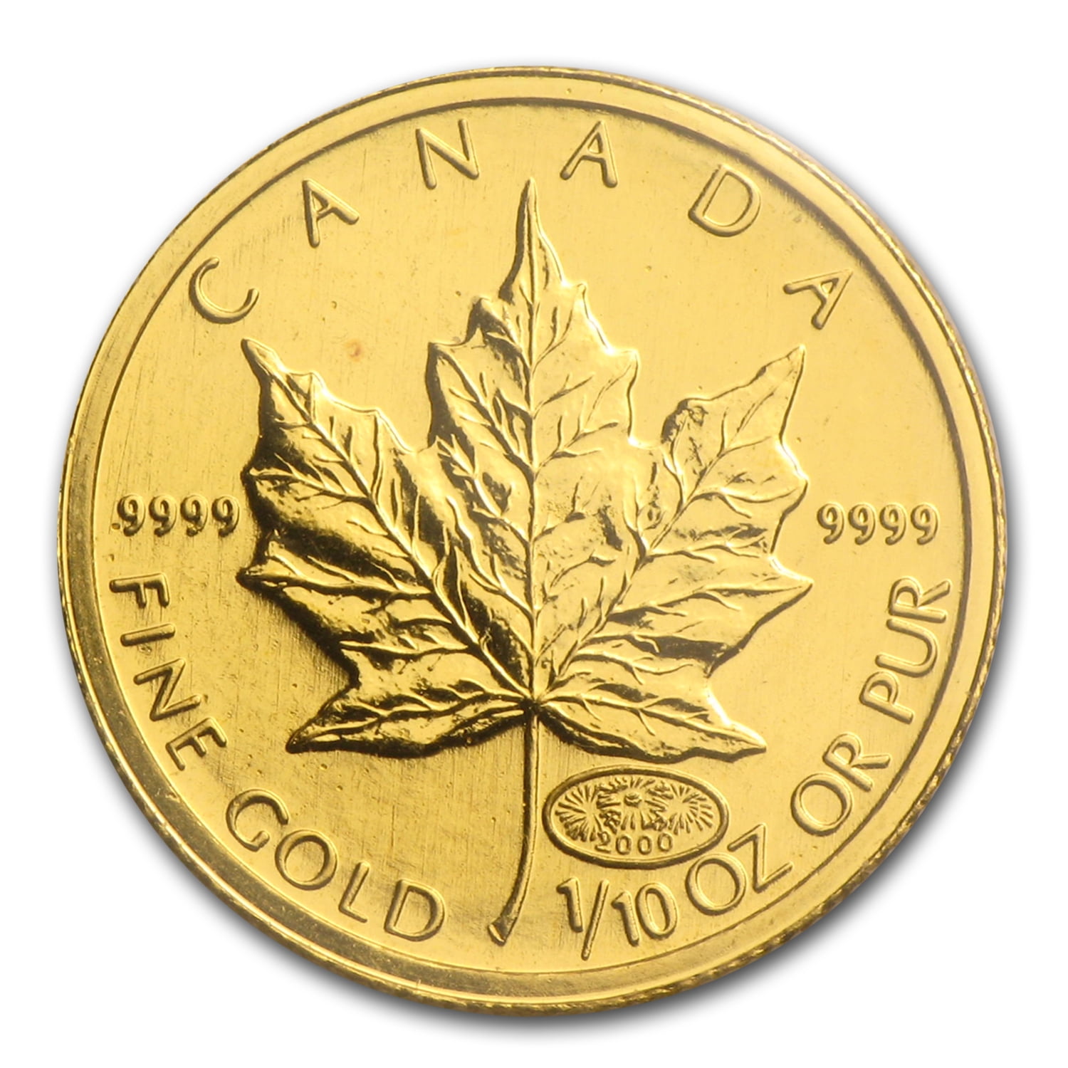 2000 Canada 1/10 oz Gold Maple Leaf BU (Oval 2000 Privy Mark