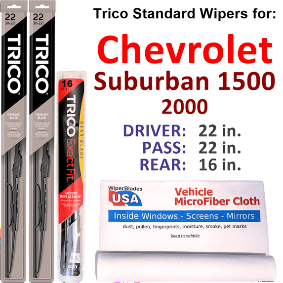2000 Chevrolet Suburban 1500 Wiper Blades (Set of 3) w/Rear Wiper