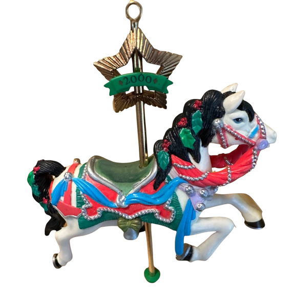 2000 Christmas Go Round (Carousel Horse) Carlton Cards Christmas Tree Ornament CXOR-104C
