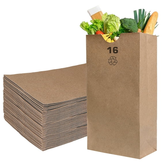 [2000 Count] Large Brown Kraft Paper Bag (16 lb) - Paper Lunch Bags, Snacks, Gift Bags, Grocery, Merchandise, Party Bags (7 3/4" x 4 13/16" x 16") (16 Pound Capacity) by EcoQuality