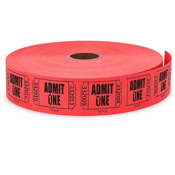 2000 Count Red Admit One Raffle Tickets, Single Roll Cardstock Tickets with Easy-Tear Perforations for Events, Fundraisers and Prizes