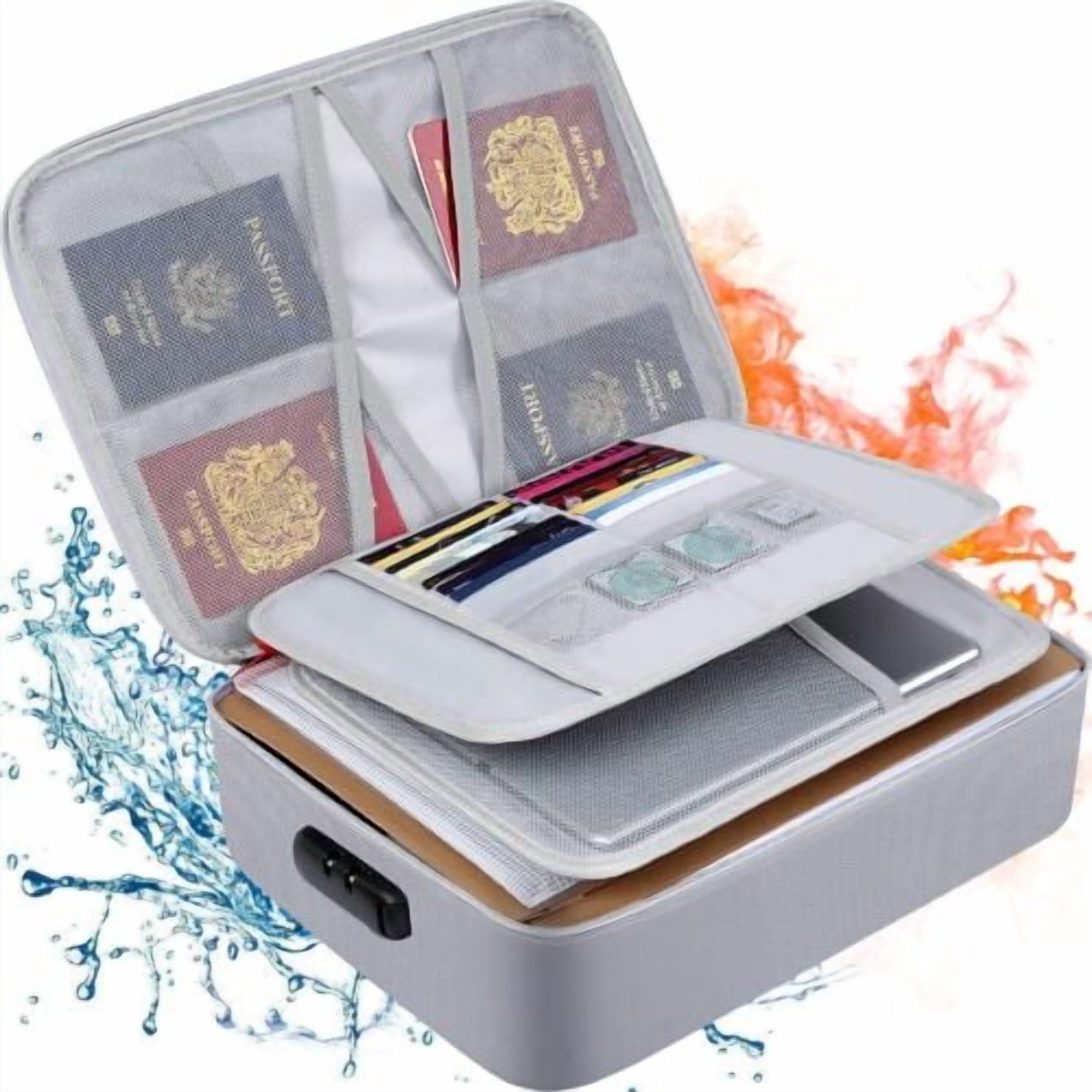 Weatherproof Document Storage Box 2000℉ Fireproof Document Box with Lock File Storage Box Waterproof Safe ...