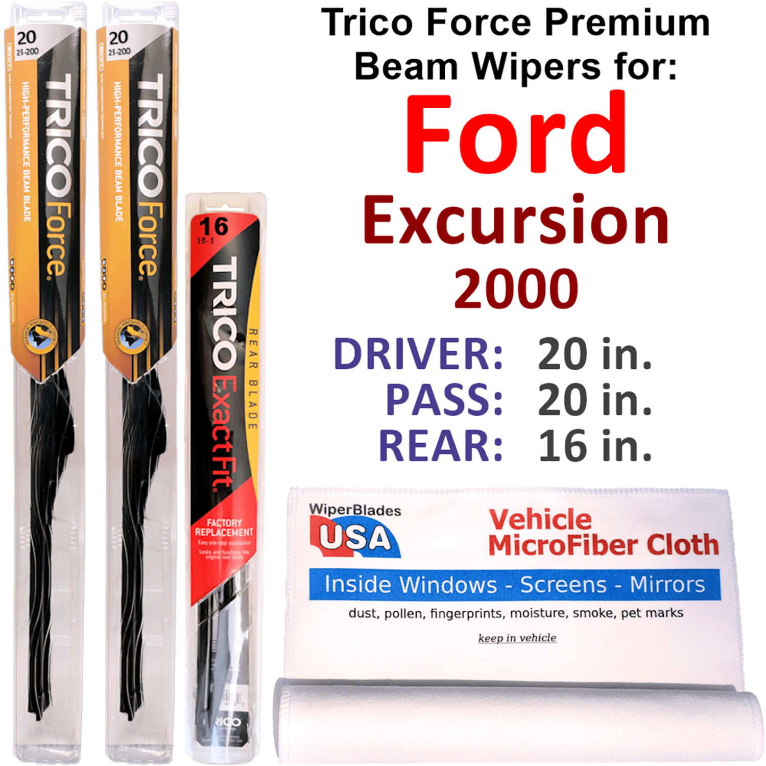 2000 Ford Excursion Performance Beam Wipers (Set of 3) w/Rear Wiper ...
