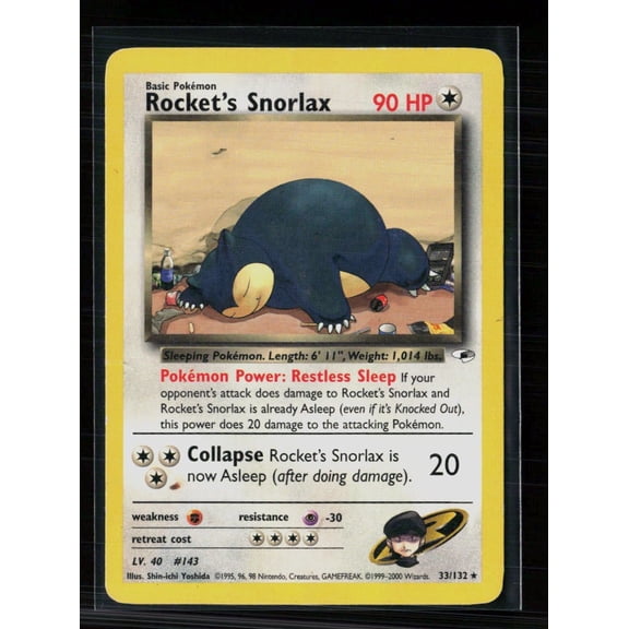2000 Gym Challenge Rocket's Snorlax Rare #33/132 Poor Heavily Played Pokemon Card