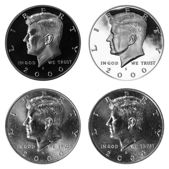 2000 Kennedy Half Dollar Year Set - P & D BU + S Clad Proof + S Silver proof - 4 Coin Lot