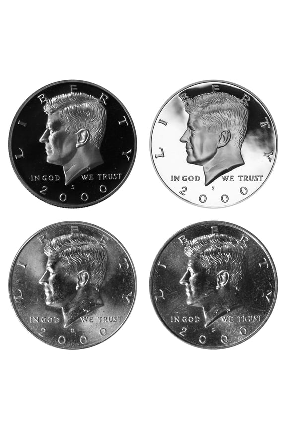 2000 Kennedy Half Dollar Year Set - P & D BU + S Clad Proof + S Silver proof - 4 Coin Lot
