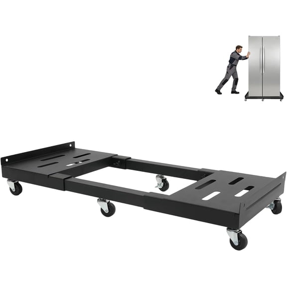 2000 LBS Heavy Duty Moving Dolly with 6 Wheels (3 Brakes), Adjustable Length Furniture Mover, Telescoping Steel Roller Dolly, All Terrain Used for Building Materialsr Home Office Moving, Black