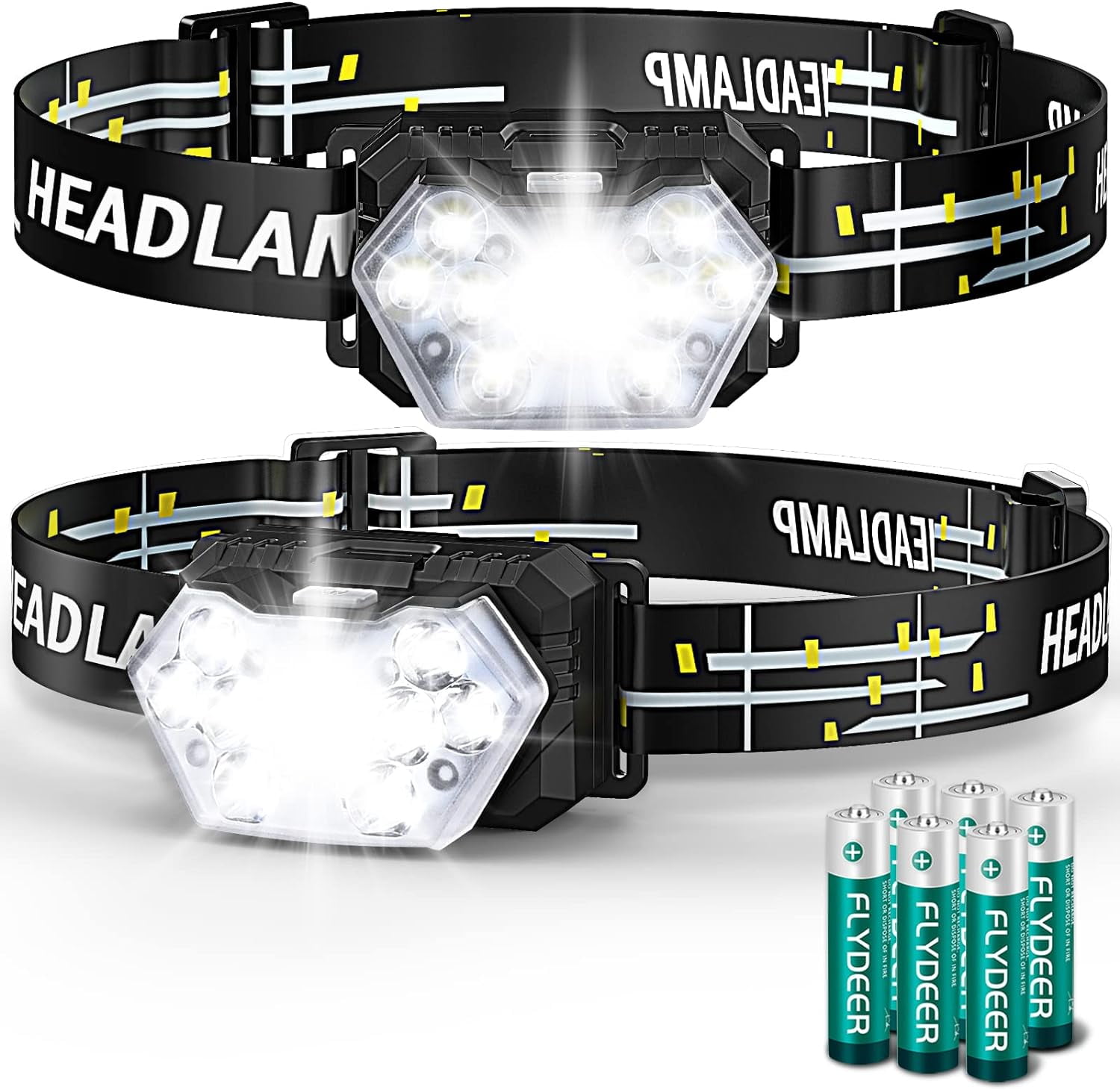 2000 Lumen 9 LED Headlamp 2 Pack, Ultra Bright Head Lamp with 6 Modes, IPX5 Waterproof Light, Lightweight Flashlight for Running Night-Walking Camping, AAA Batteries Included