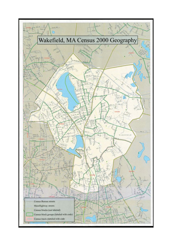 2000 Map Middlesex Wakefield Census tract outline maps Wakefield, MA (Census 2000