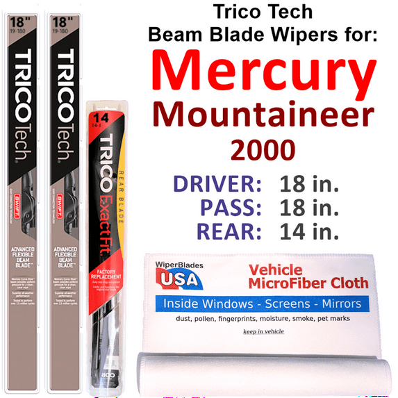 2000 Mercury Mountaineer Beam Blade Wipers (Set of 3) w/Rear Wiper