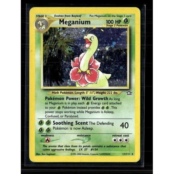 Heavily Played 2000 Neo Genesis Meganium Holo Rare #11/111 English Pokemon Trading Card