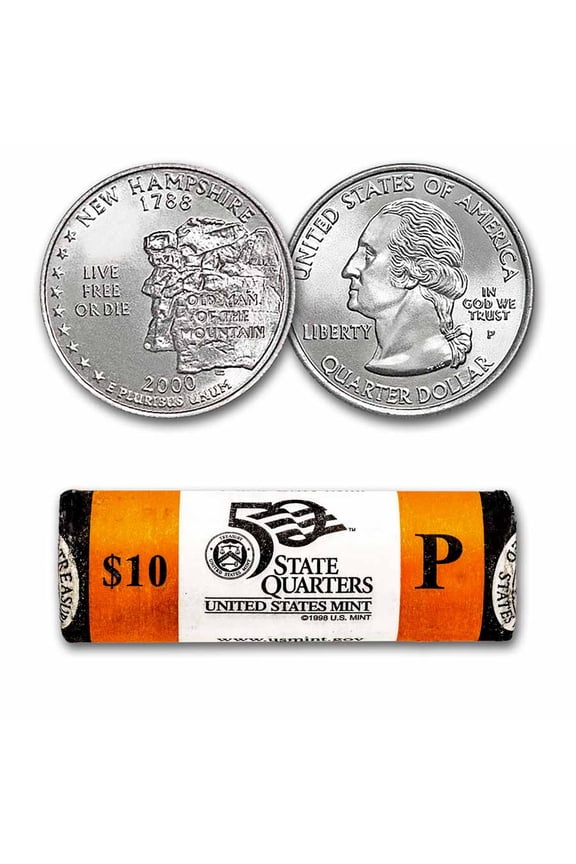 2000-P New Hampshire State Quarter 40-Coin Roll BU (Mint Wrapped)