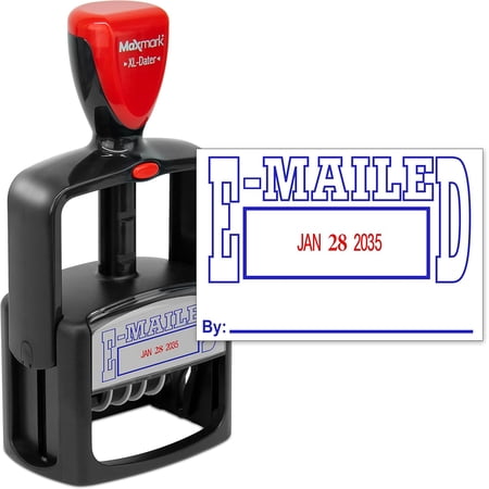 MaxMark Heavy Duty Style 5 Date Stamp with E-MAILED self inking stamp - 2 Color Blue/Red Ink