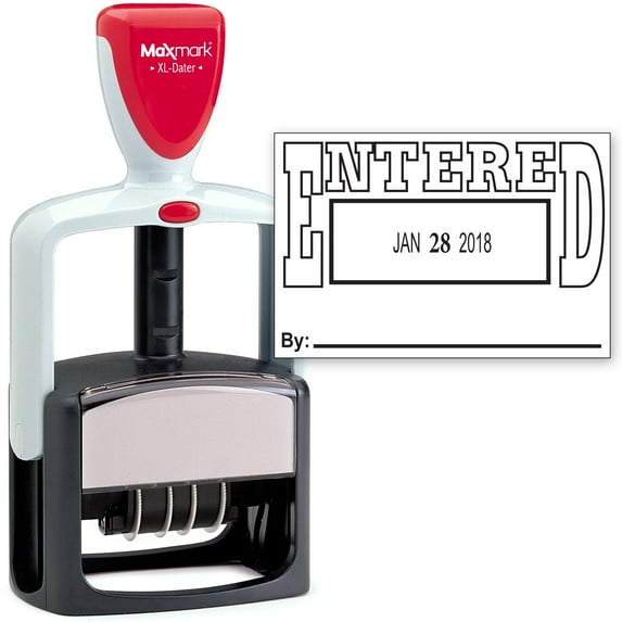 2000 PLUS Heavy Duty Style 2-Color Date Stamp with ENTERED self inking stamp - Black Ink