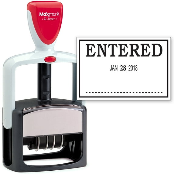 2000 PLUS Heavy Duty Style 2-Color Date Stamp with ENTERED self inking stamp - Black Ink