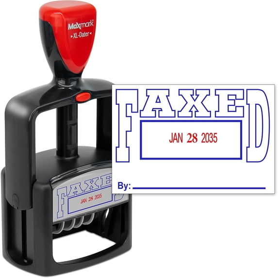 MaxMark Heavy Duty Style 5 Date Stamp with FAXED self inking stamp - 2 Color Blue/Red Ink