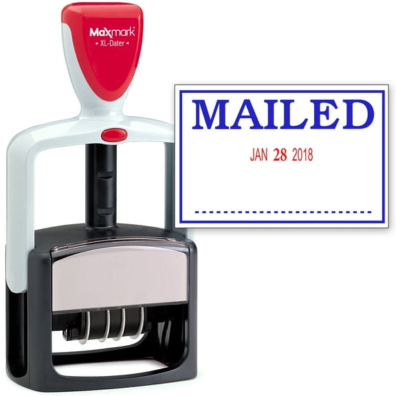 2000 PLUS Heavy Duty Style 2-Color Date Stamp with MAILED self inking stamp - Blue/Red Ink