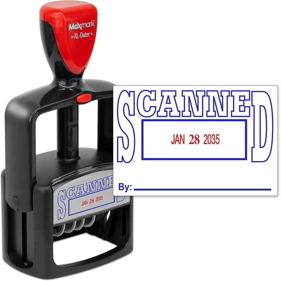 MaxMark Heavy Duty Style 5 Date Stamp with SCANNED self inking stamp - 2 Color Blue/Red Ink