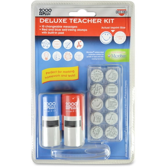 2000 PLUS Message Stamp Deluxe Teacher Kit, 10 Messages, Red and Blue Stamps