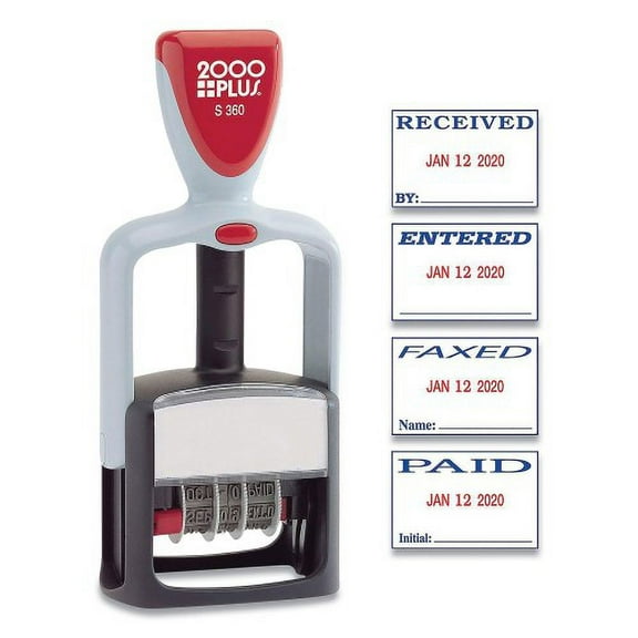 2000 PLUS Model S 360 Self-Inking Two-Color Message Dater, 5 Years, ENTERED/FAXED/PAID/RECEIVED, 1.81" x 1.25", Blue/Red Ink (032519)