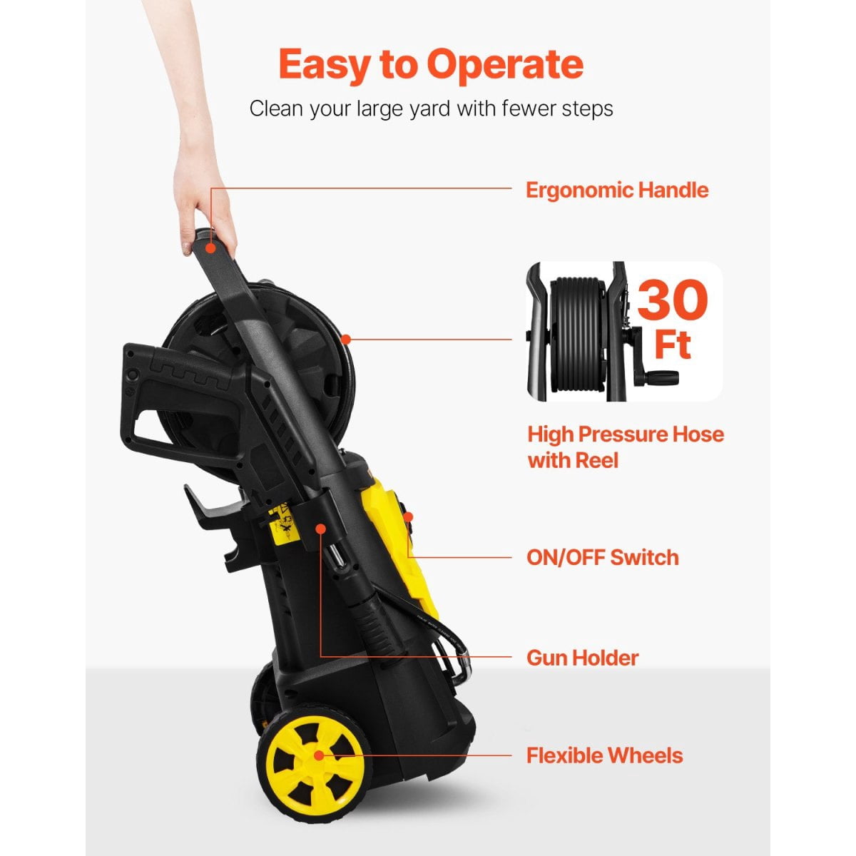 2000 PSI Portable Electric Pressure Washer 1.76 GPM – 30ft Leak-Proof Hose, 5 Quick Connect Nozzles, Foam Cannon, ETL Certified for Patios/Cars/Fences