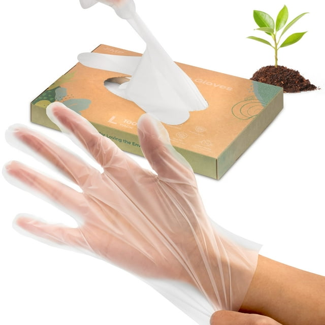 [2000 Pack] 100% Compostable Disposable Food Prep Gloves, Kitchen Gloves for Cooking & Cleaning, Large, BPA-Free, Powder-Free, Latex-Free, Plastic-Free Gloves, BPI & OK Compost Certified, 20um