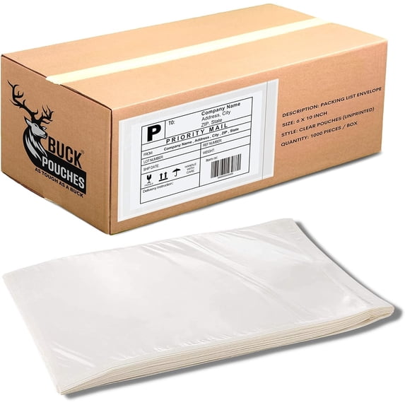 2000 Pack 6"x10" Shipping Label Sleeves - Packing Slip Envelope Pouches with Self-Adhesive Peel & Seal - Clear Unprinted Plastic & Waterproof Mailing List Holder Ideal for Labels, Invoice & Documents