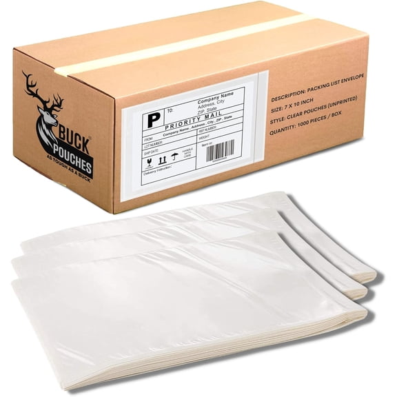 2000 Pack 7"x10" Shipping Label Sleeves - Packing Slip Envelope Pouches with Self-Adhesive Peel & Seal - Clear Unprinted Plastic & Waterproof Mailing List Holder Ideal for Invoice, Documents & Labels