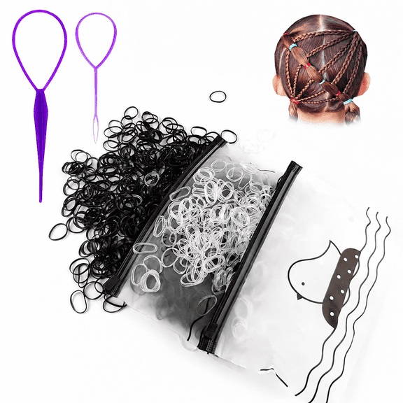 2000 Pack Clear Black Elastic Hair Bands Hair Ties Set with 2 Pcs Hair Tail Tools for Women Men