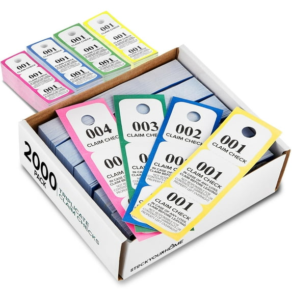 2000 Pack Multicolored Paper Coat Check Tickets -Medium-Sized- Numbered, Room Check Tags, For Stores, Bars, Hotels, Event Venues & Restaurants