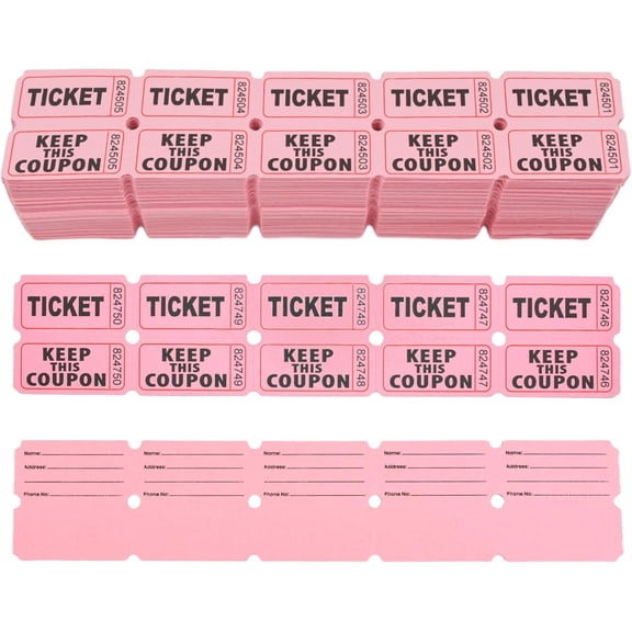 2000 Pcs 1000 Pairs Raffle Tickets, 50/50 Double Raffle Tickets, 250 Double Tickets Per Stack, for Events, Entry, Carnivals, and Door Prizes (Pink)
