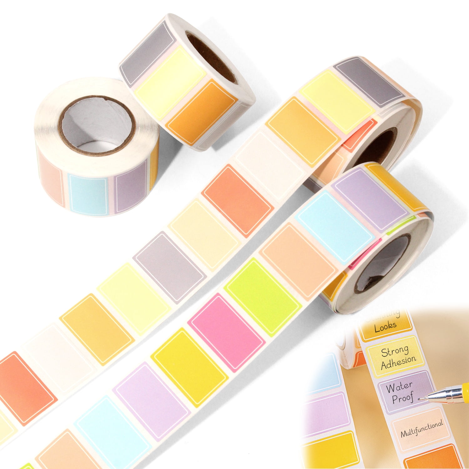 2000 Pcs 4 Rolls Rectangular Color Label Stickers, 1