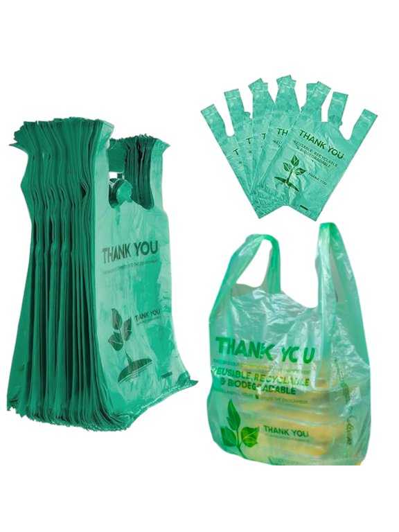 2000 Pcs Biodegradable T-Shirt Bags with Handles, 22 x 12 in, Green Thank You Carry Out Bags for Grocery, Retail, Restaurant and To-Go Use