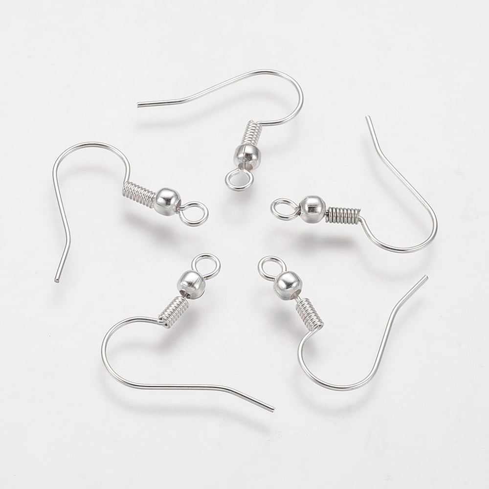 2000 Pcs Brass Earring Hooks Nickel Free Silver 19mm Hole: 1.5mm Pin: 0.7mm