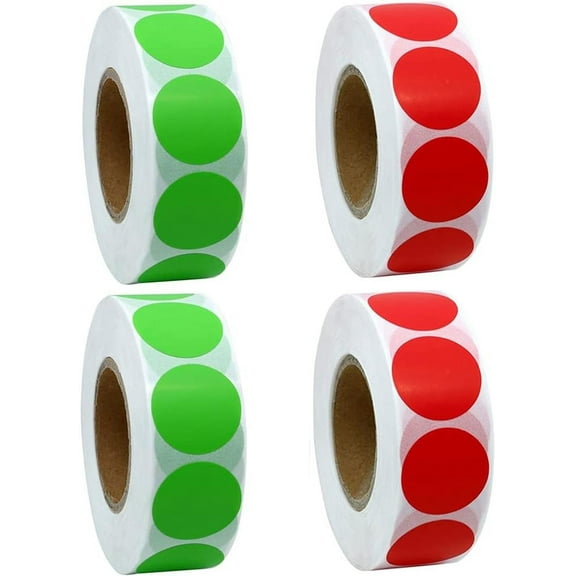 2000 Pcs Color Coding Labels, 25mm Coding Dot Sticker Labels, Round Circle Sticker Labels Rolls Writable Surface for Paper Scrapbook Calendar Planner Organization Decorations (4 Rolls, Red and Green)