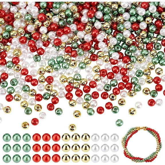 2000 Pcs Colorful Pearl Beads 4mm Acrylic Round Imitation Pearl Beads Red Green Gold White Loose Spacer Beads Small Beads for Jewelry Making DIY Craft Earrings Colorful