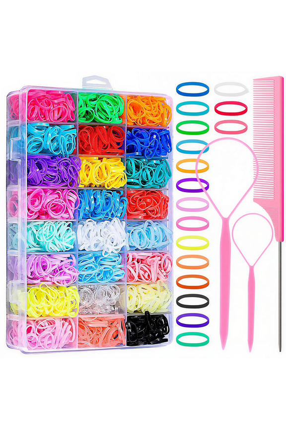 2000 Pcs Elastic Hair Rubber Bands for Girls, 24 Colors Small Girl Hair Ties Baby Hair Ties Elastic Rubber Bands with Hair Loop Styling Tool Hair Accessories for Toddler Baby Girl Hair