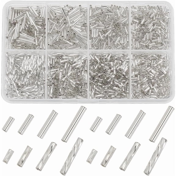 2000 Pcs Glass Bugle Seed Beads 2 Styles 4 Sizes Round and Twist Tube Beads White Small Craft Beads Seed Spacer Beads for DIY Bracelet Necklace Jewelry Crafting